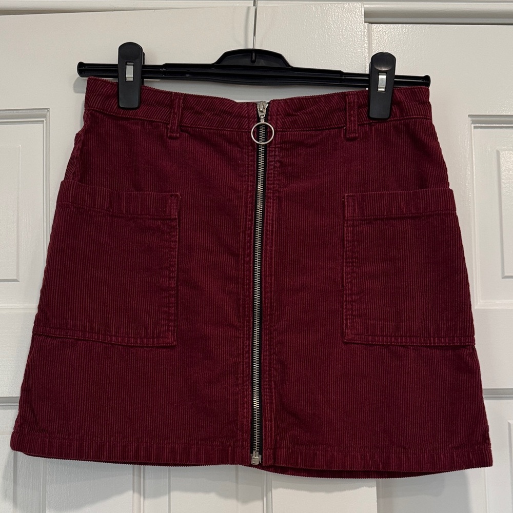 Topshop Burgundy Corduroy Mini Skirt